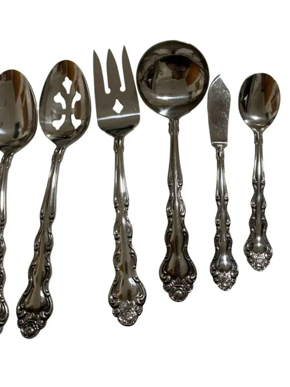 Interpur Japan Stainless Steel Classic Rose Pattern Serving Utensil Set 7 Piece